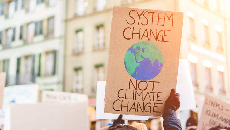 young people fight for climate change - Global warming and enviroment concept - Focus on banner - optimised