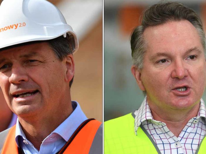 Federal energy and emissions reduction minister Angus Taylor, and Labor's shadow minister Chris Bowen. (AAP/ Mick Tsikas and Dan Himbrechts)