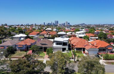 Aerial urban suburban cityscape in Perth